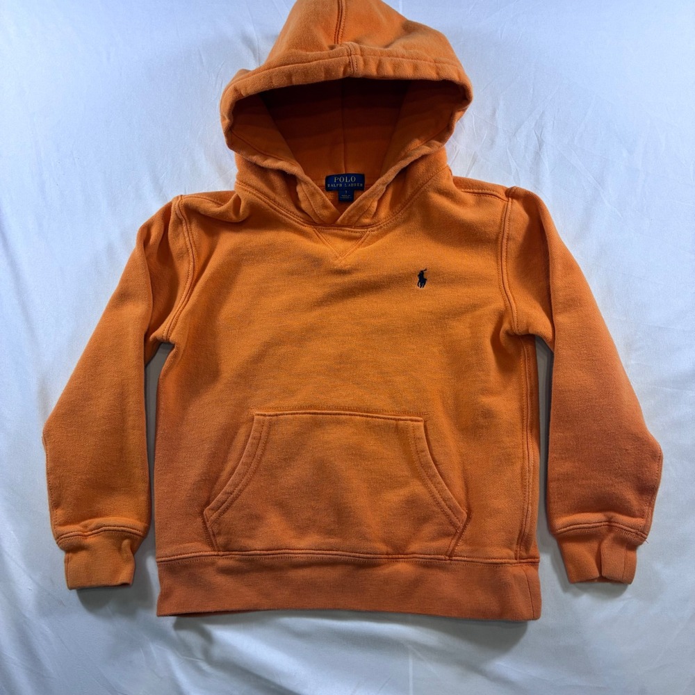 Polo Ralph Lauren Kids Orange Fleece Pullover Hoodie Sweatshirt Size 7